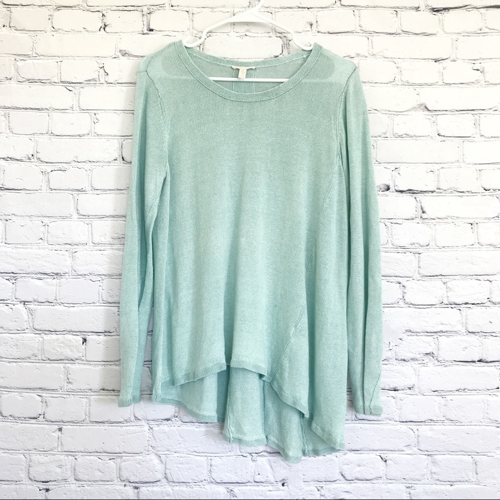 Eileen Fisher Sweater 100% Linen Pale Green Lightweight Size Large
